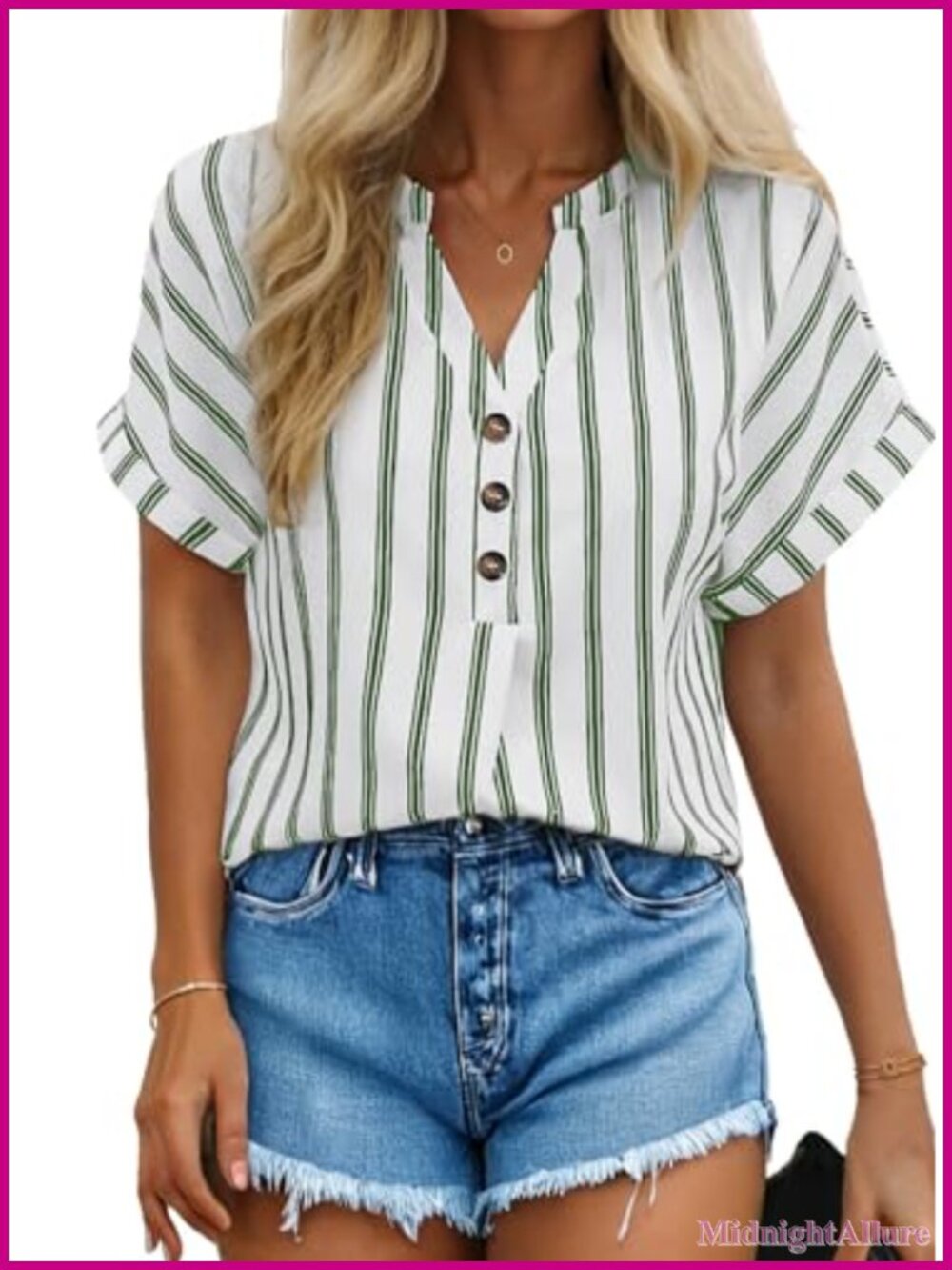 Womens Summer Short Sleeve Batwing Button Up V-Neck Striped Blouse Business